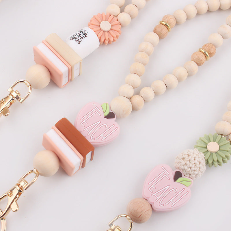 Wholesale Handmade beaded book daisy lanyard necklace badge keychain lanyard